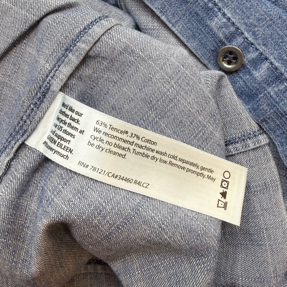 Eileen Fisher Chambray Denim Shirt Dress Tencel Cotton Blue Women's Medium - Picture 7 of 7